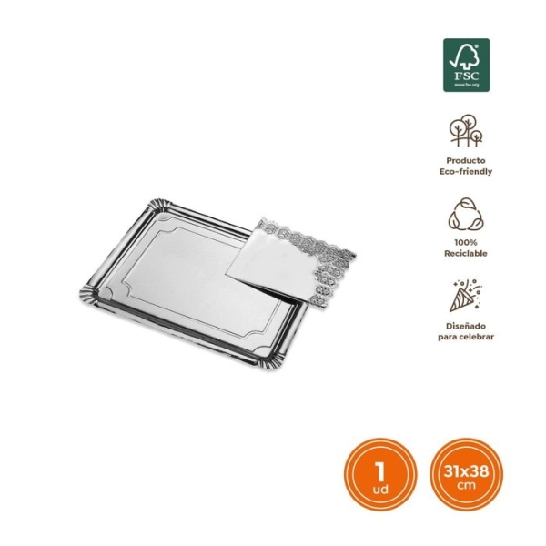 BANDEJA PLATA CARTON CON BLONDA 31x38